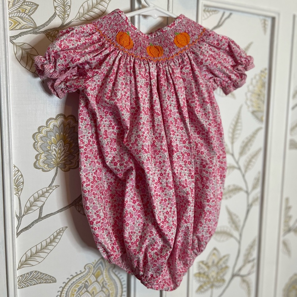 Classic Whimsy Smocked Pumpkin + Pink Floral Pink Girls Bubble
